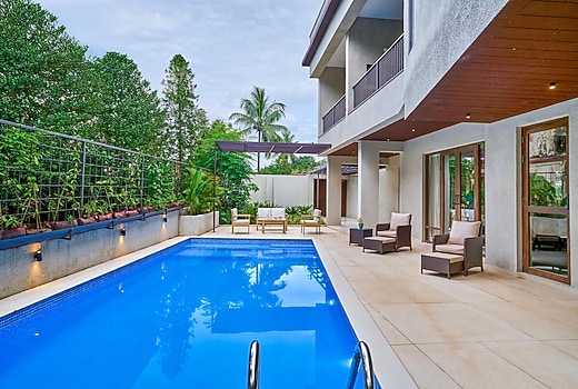 SaffronStays Sea Breeze - Luxury 4BR Pool Villa with Game Room, Terrace and Lawns near Saral Beach,